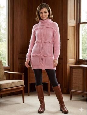 Chelsea young Pink Turtleneck Knit Sweater Dress Vintage